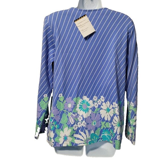 Bob Mackie Wearable Art Jacket Full Zip Size M Womens Blue Stripe Floral Vtg NWT - Picture 15 of 15